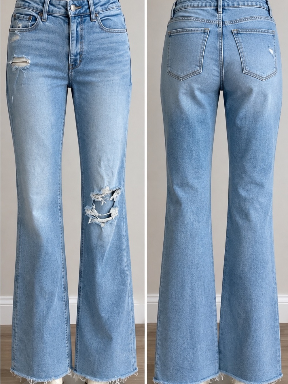 American Eagle size 10 High-Rise Light Blue Distressed Flare Jeans - Women
